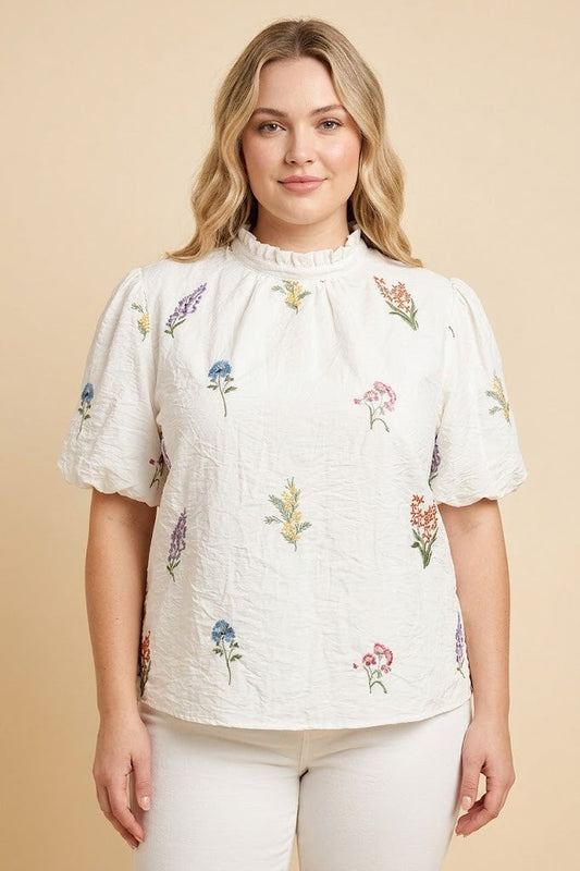 Curvy Embroidered Floral Textured Top