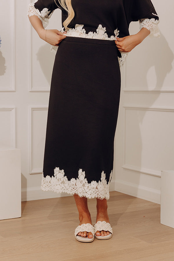 Evening Ease High Waist Scuba Midi Skirt in Black