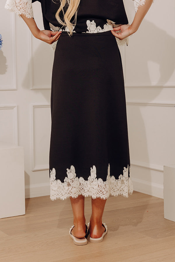 Evening Ease High Waist Scuba Midi Skirt in Black