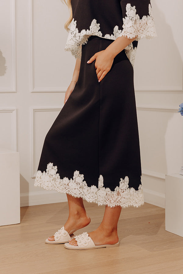 Evening Ease High Waist Scuba Midi Skirt in Black