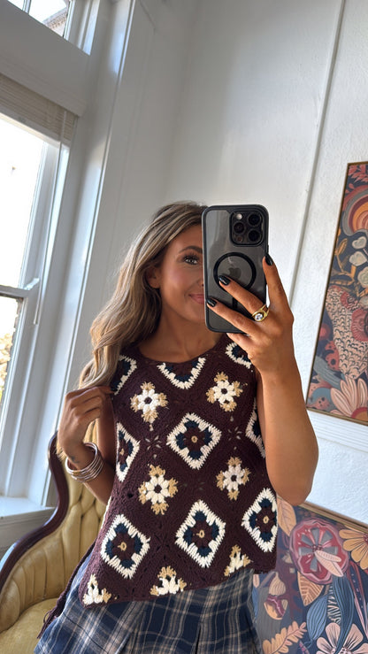 June Crochet Sweater Vest, Mocha