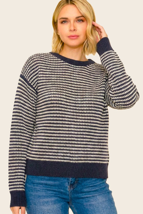 2 Tone Waffle Striped Sweater