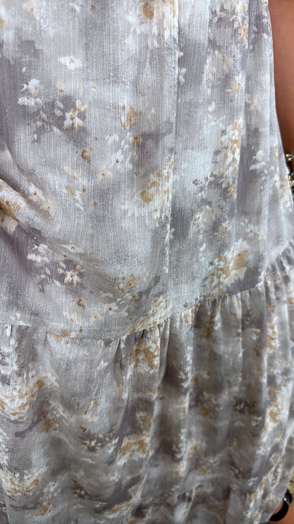 Granite Hues Whimsical Bubble Sleeve Maxi Dress, Taupe
