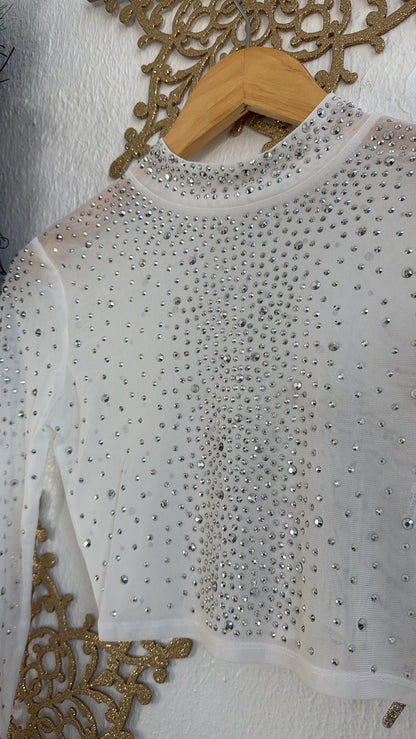Rhinestone Crop Top, White