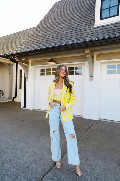 Sally Tweed Top - Yellow Plaid