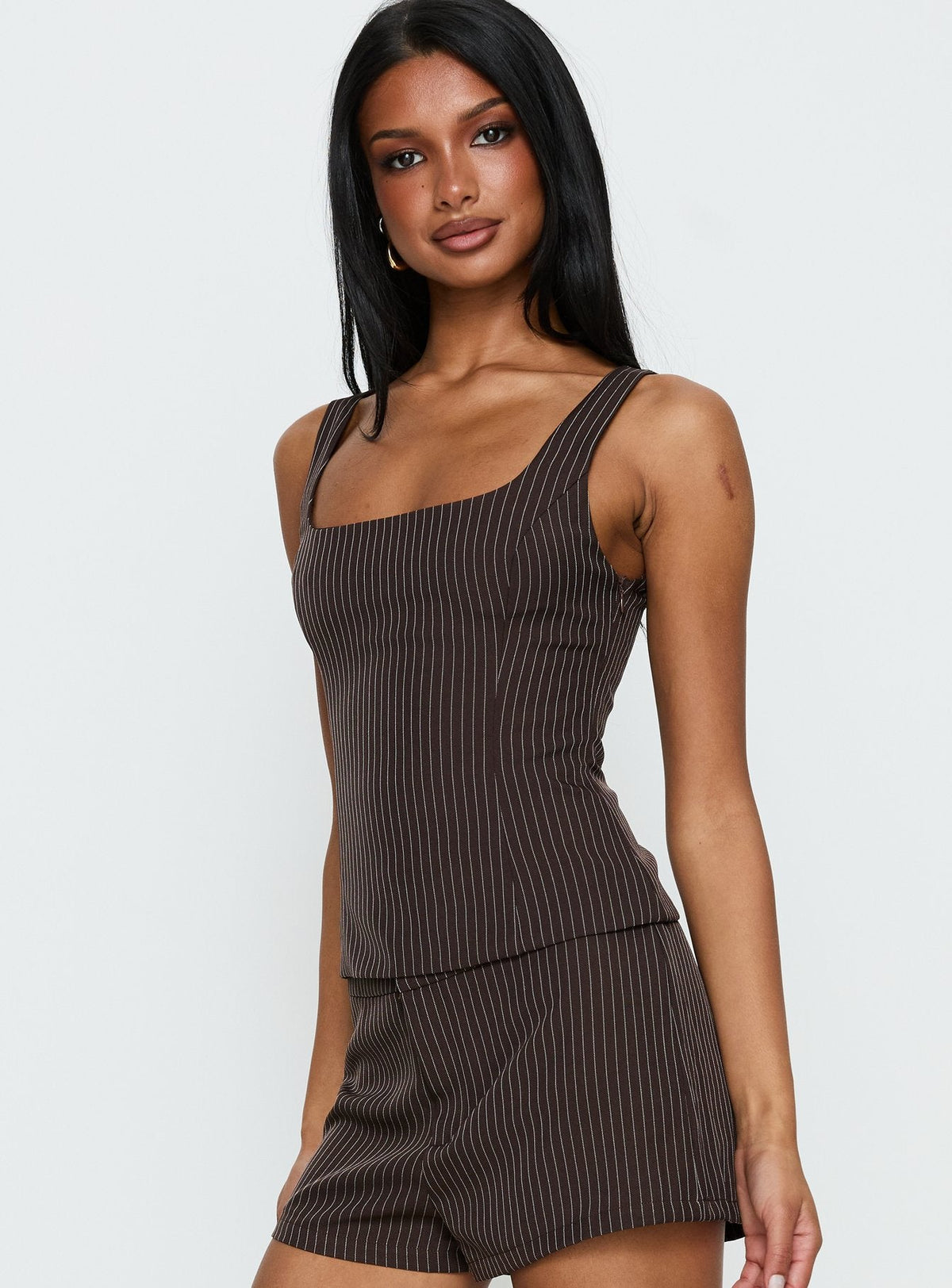 Party Invitations Tailored Top Brown Pinstripe