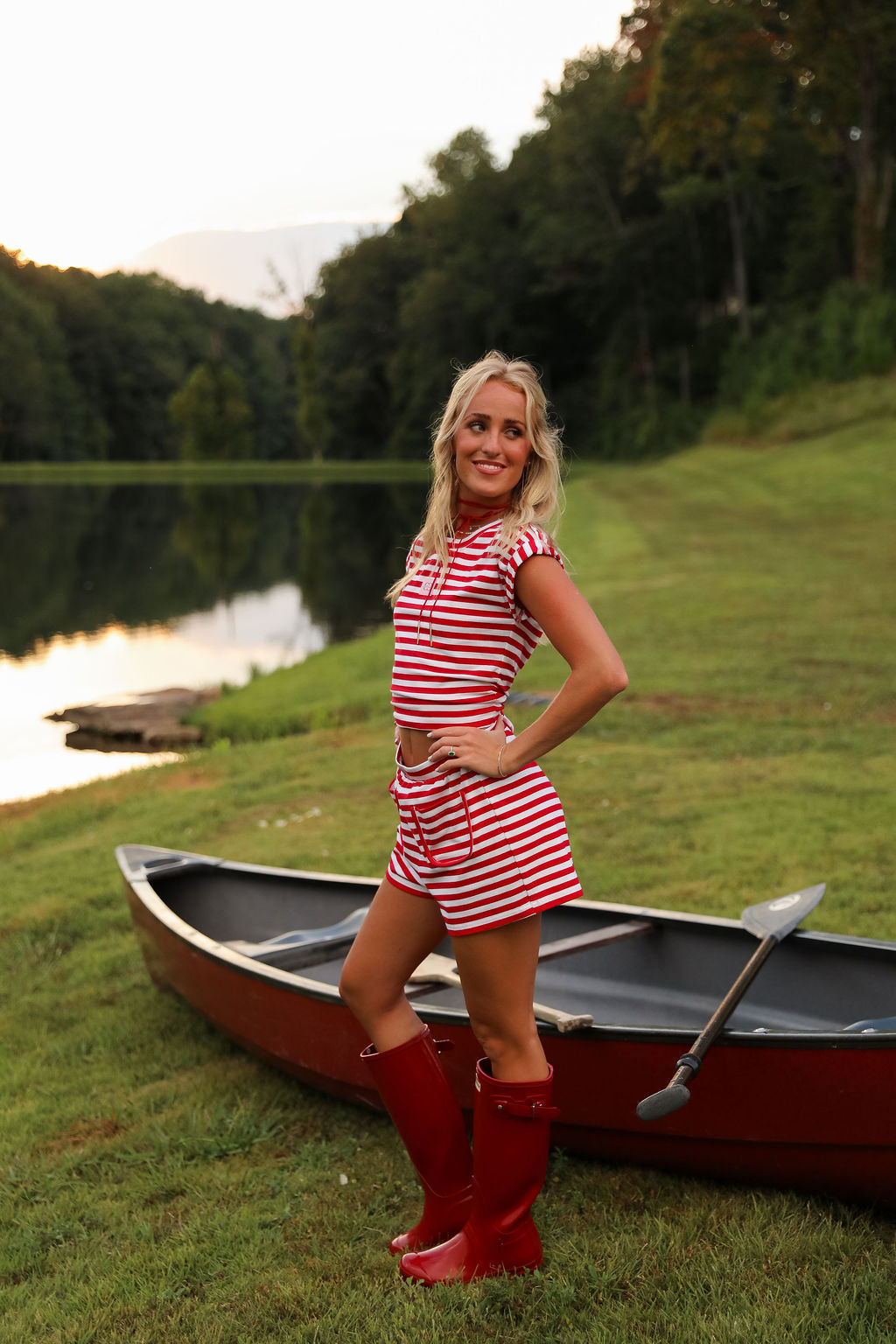 Stripe Short - Cherry Red