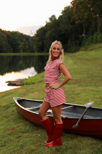 Stripe Short - Cherry Red