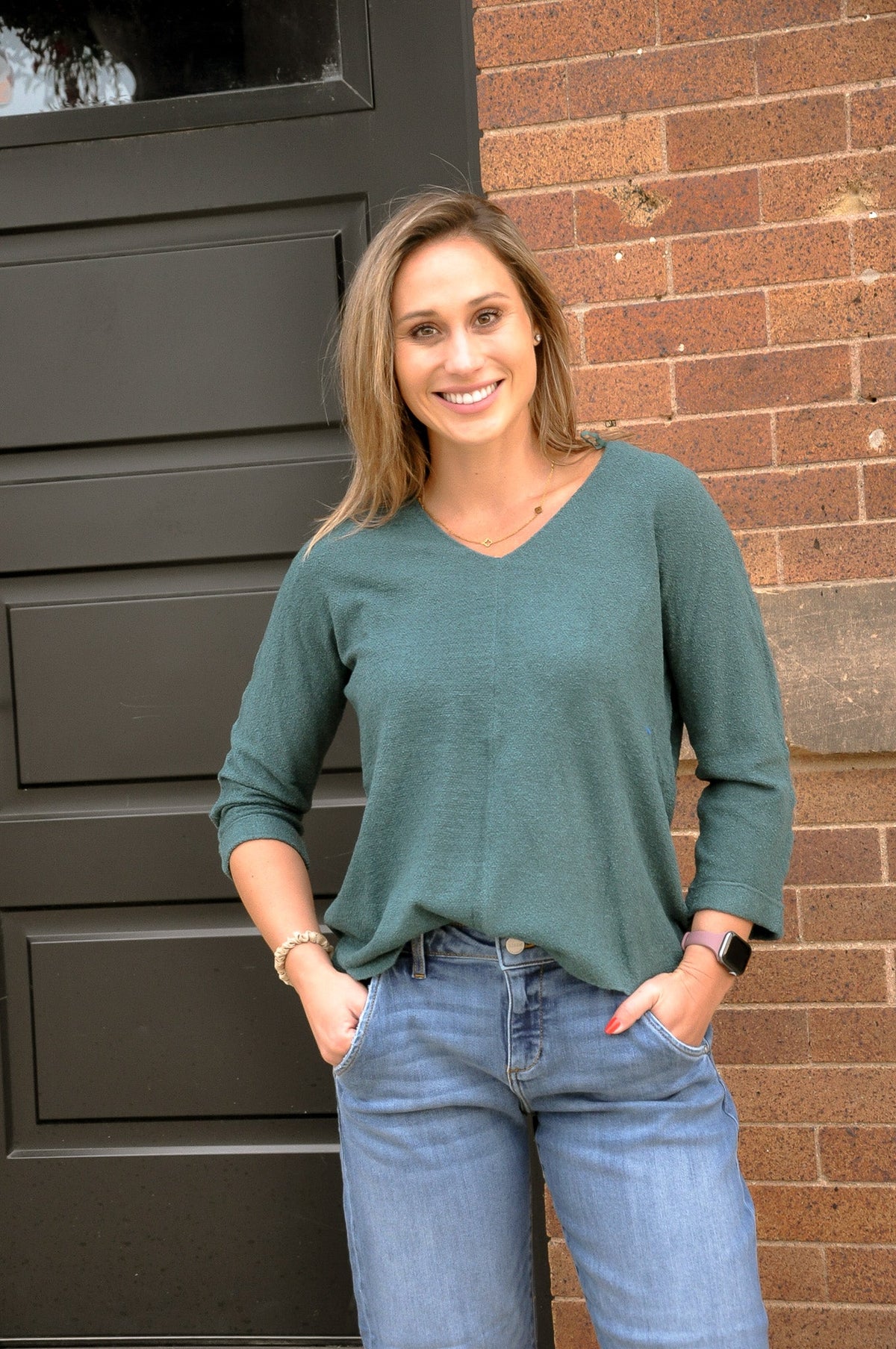 3/4 Sleeve Textured Lightweight Sweater