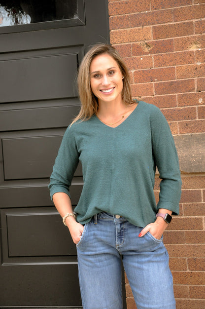 3/4 Sleeve Textured Lightweight Sweater