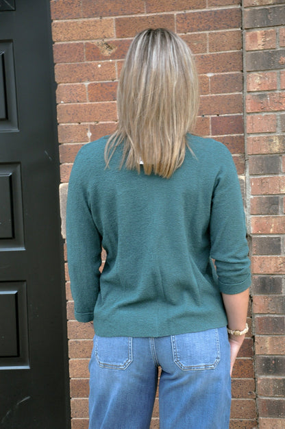 3/4 Sleeve Textured Lightweight Sweater