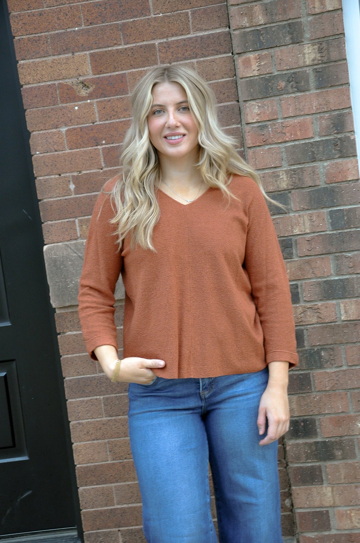 3/4 Sleeve Textured Lightweight Sweater