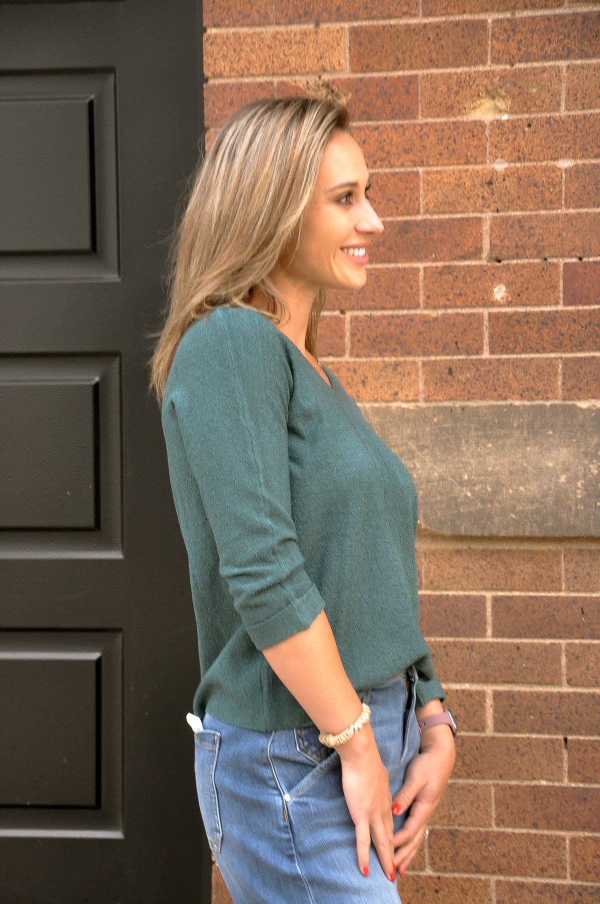 3/4 Sleeve Textured Lightweight Sweater