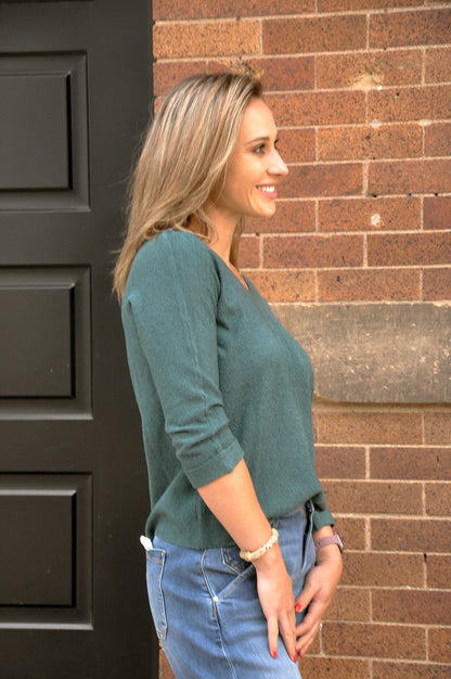 3/4 Sleeve Textured Lightweight Sweater