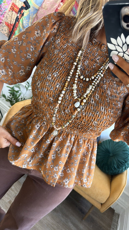Opal Mae Floral Blouse, Brown Multi