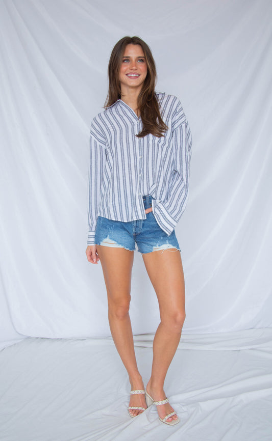 z supply: the perfect striped button up - white