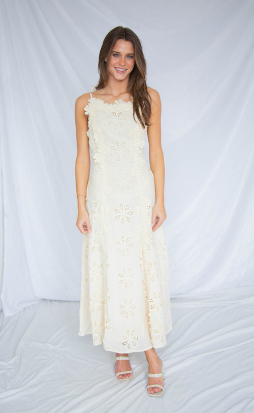 touch of grace floral appliqué midi dress