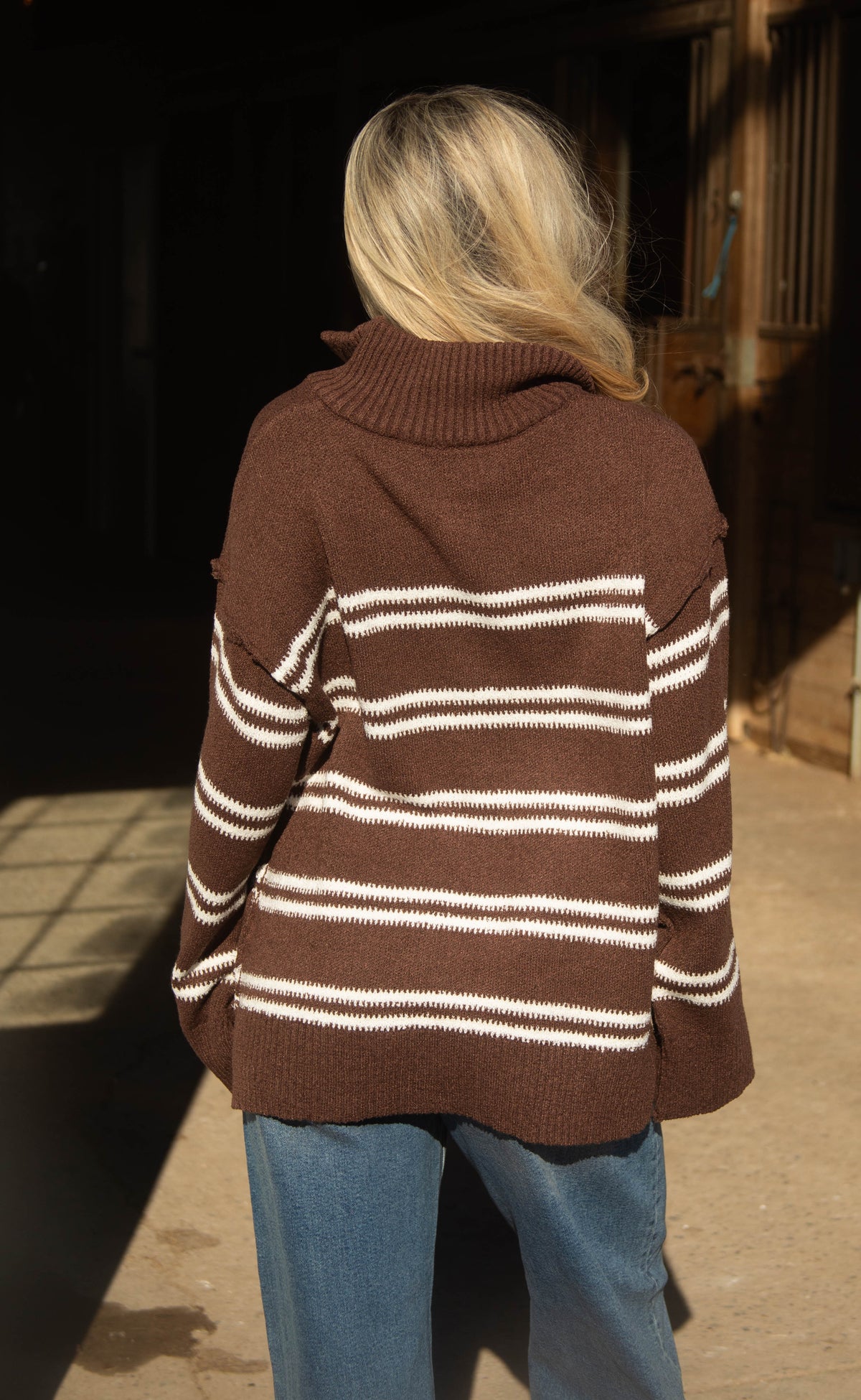 pick me up striped quarter zip sweater