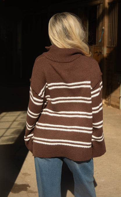 pick me up striped quarter zip sweater