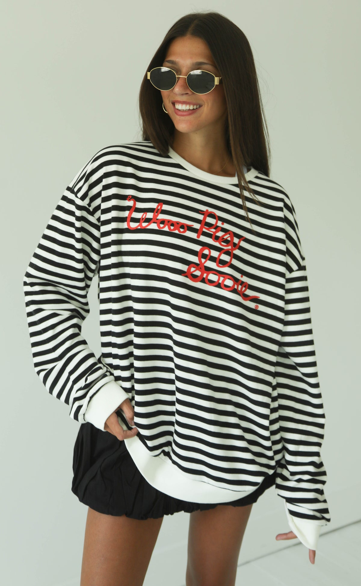 wooo pig sooie stripe sweatshirt - black
