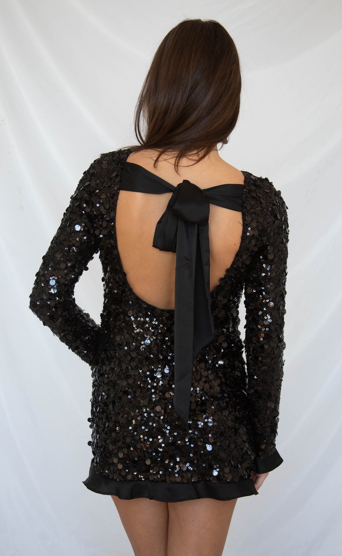 show me your mumu: maddison ruffle dress - black metallic sequins