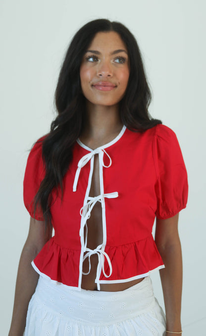 puff piece tie front top