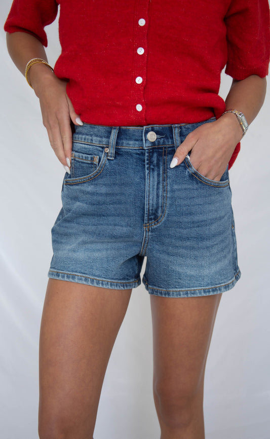 z supply: camila high rise a line denim short - lisbon