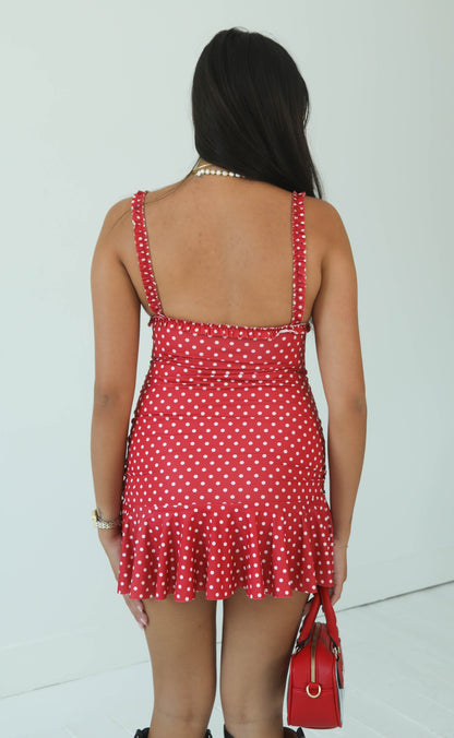 running in circles polka dot mini dress
