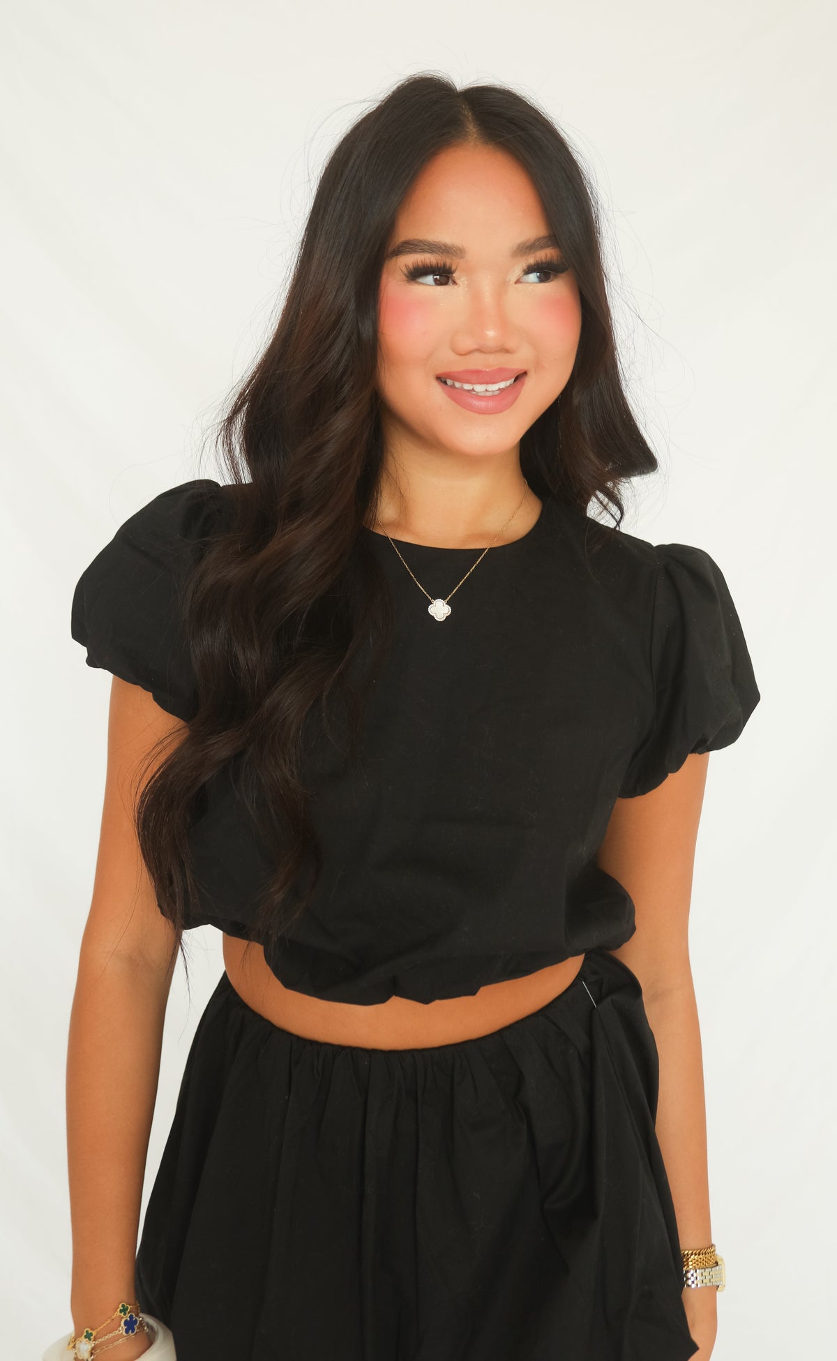 show me your mumu: highland crop top - black poplin