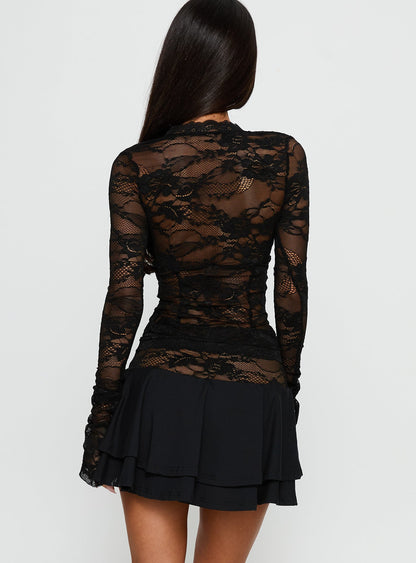 Kecia Long Sleeve Lace Top Black