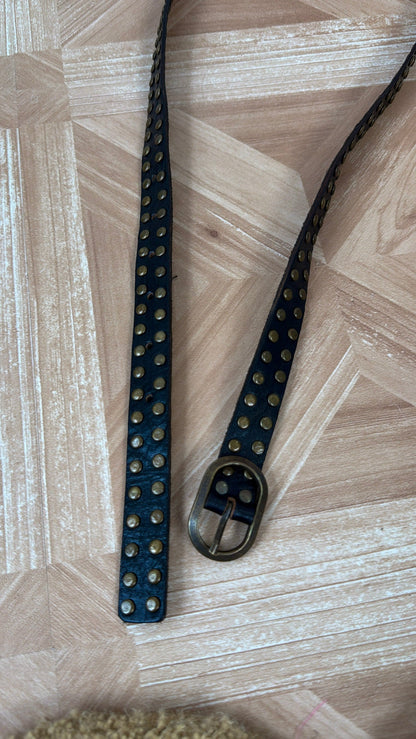 Narrow Leather Studded Belt, Black