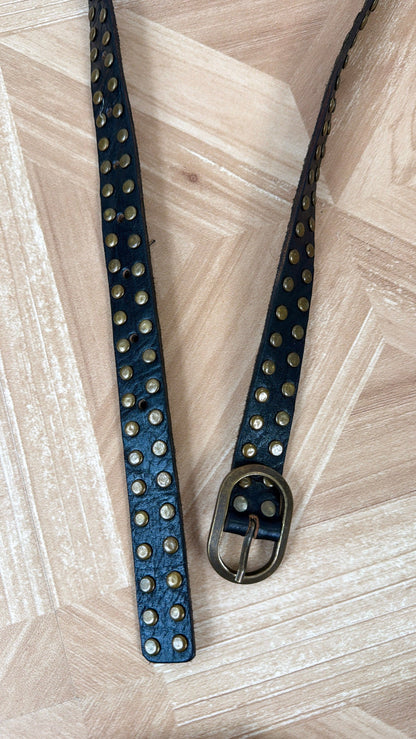 Narrow Leather Studded Belt, Black