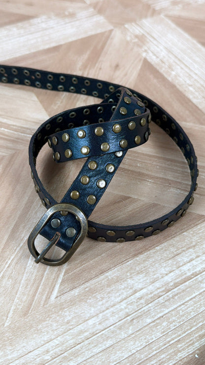 Narrow Leather Studded Belt, Black