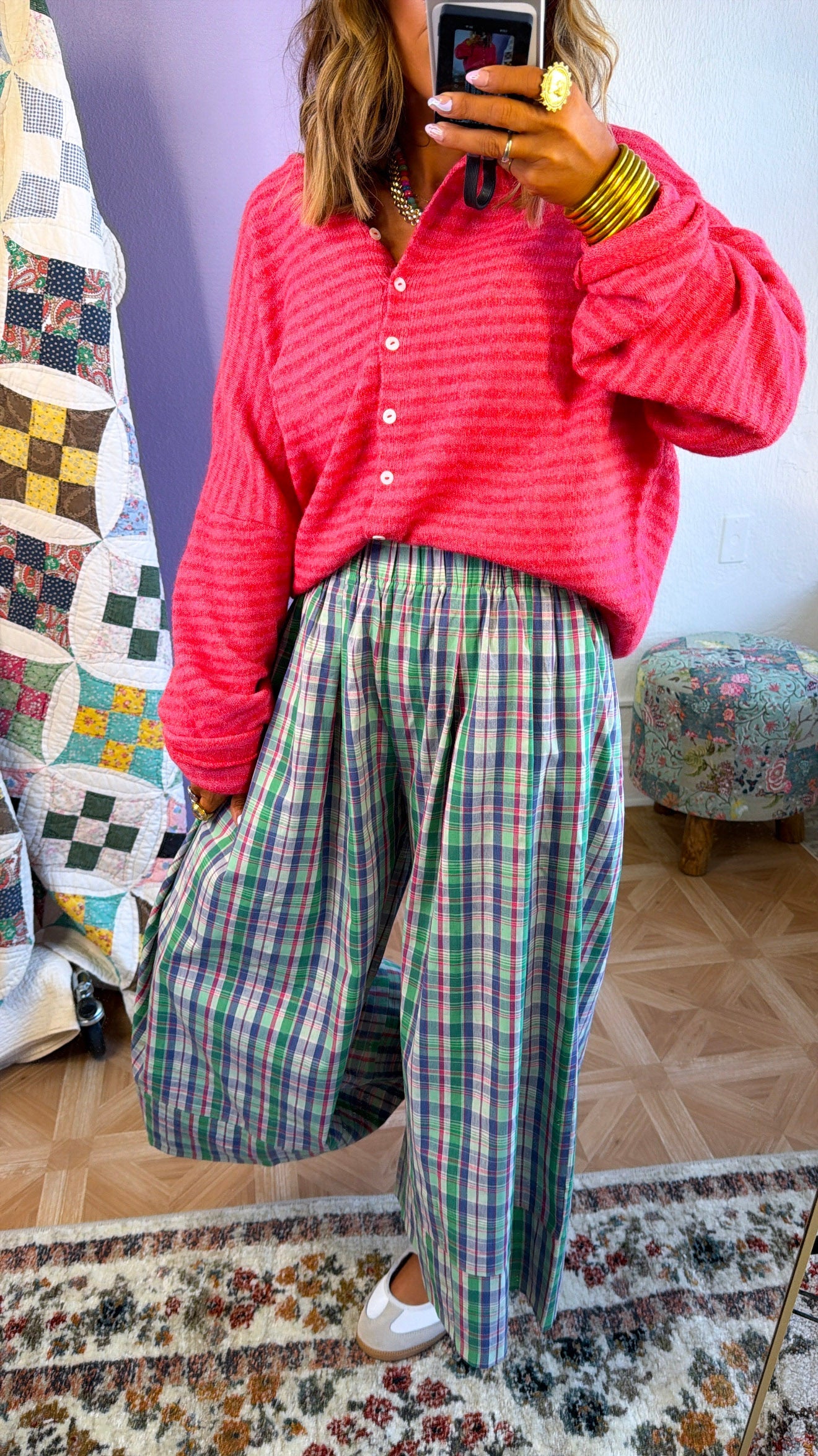 Piper Stripe Cardigan, Cherry Red