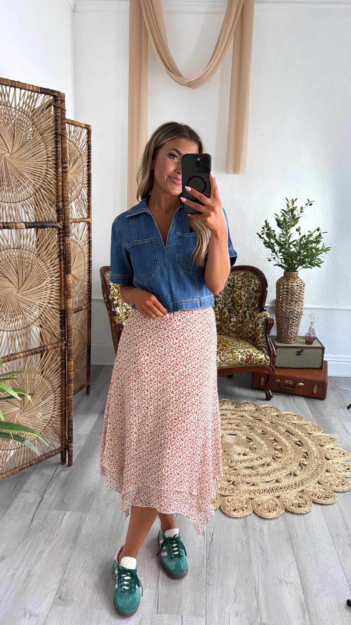 Garden Grace Floral Midi Skirt, Taupe
