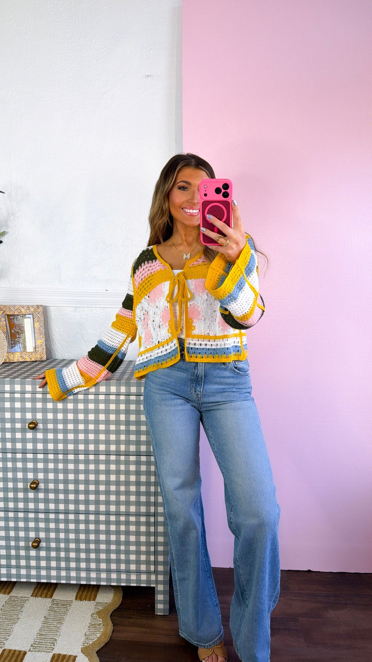 Ocean Stitch Knit Cardigan, Yellow Multi