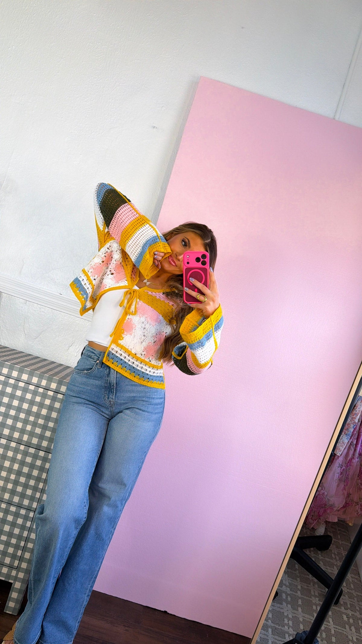 Ocean Stitch Knit Cardigan, Yellow Multi