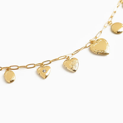 Seven Heart Locket Charm Necklace
