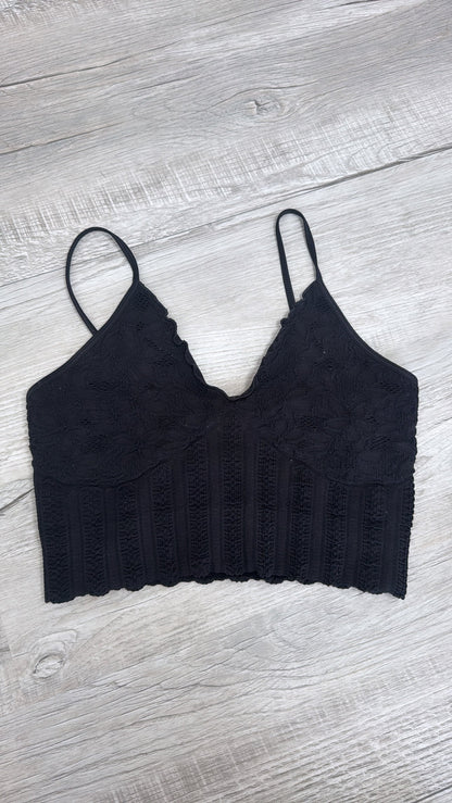 Lace Texture Bralette, Black