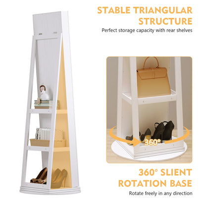 🪞360° Rotating LED Lockable Jewelry Cabinet, Modern Wood Mirror Organizer