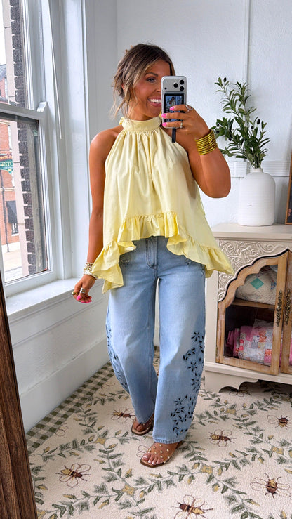 Halter Flow Top, Butter Yellow