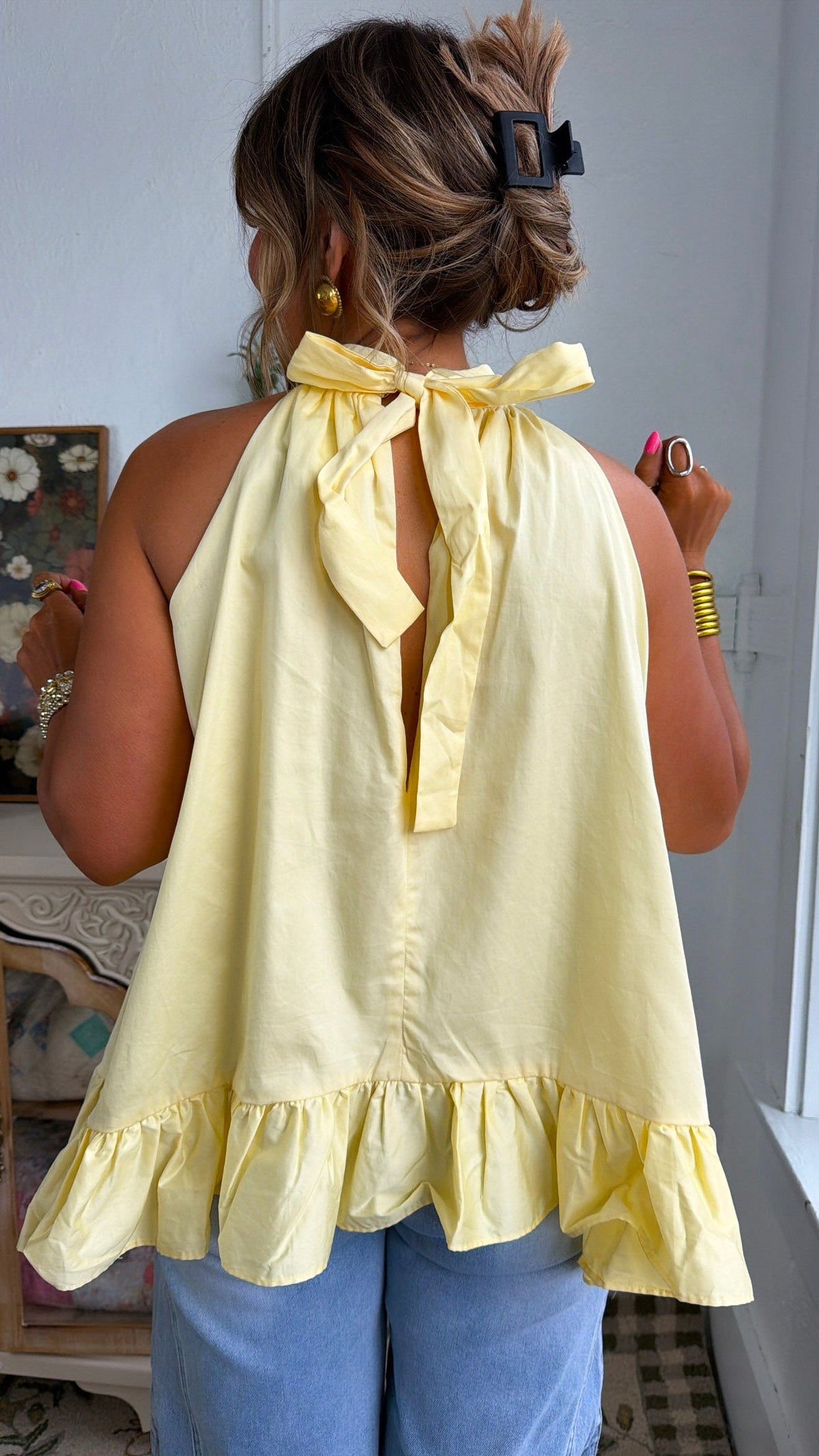 Halter Flow Top, Butter Yellow