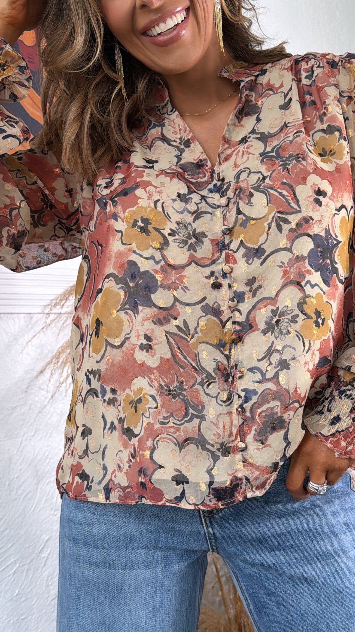 Mauve Mist Blouse, Beige Combo