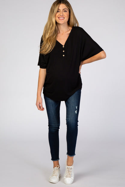Black Button Front Maternity Tunic