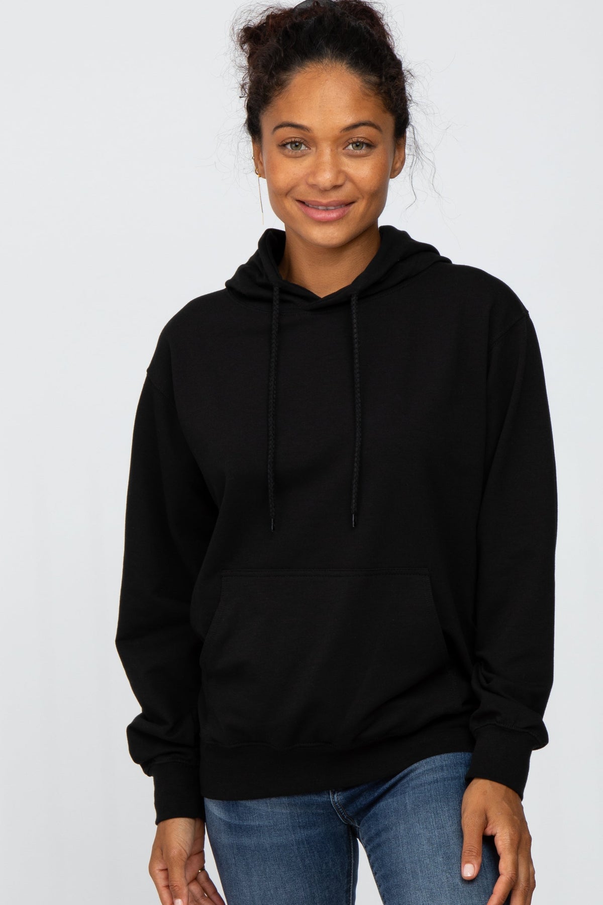 Black Basic Hooded Maternity Sweatshirt