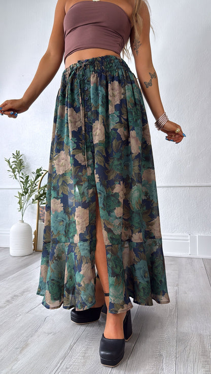 Florence Floral Skirt, Retro Blue