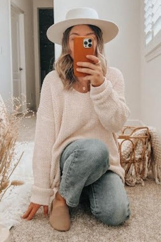 Beige V-Neck Soft Sweater