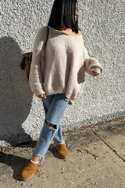 Beige V-Neck Soft Sweater