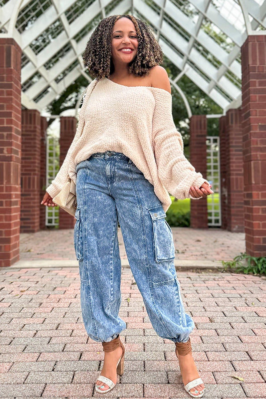 Beige V-Neck Soft Sweater