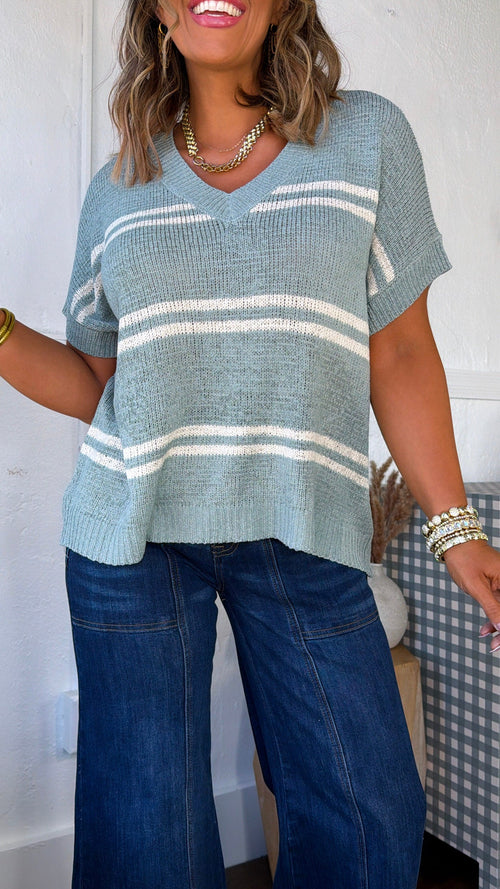 Oversized Striped Sweater, Jade